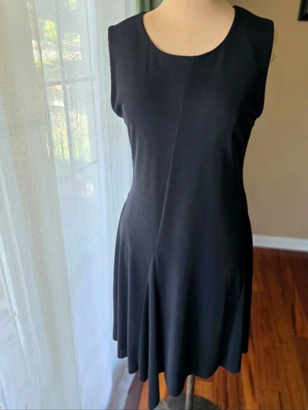 Bailey 44 Black Asymmetrical Handkerchief Hem Sleeveless Midi Dress Made USA L